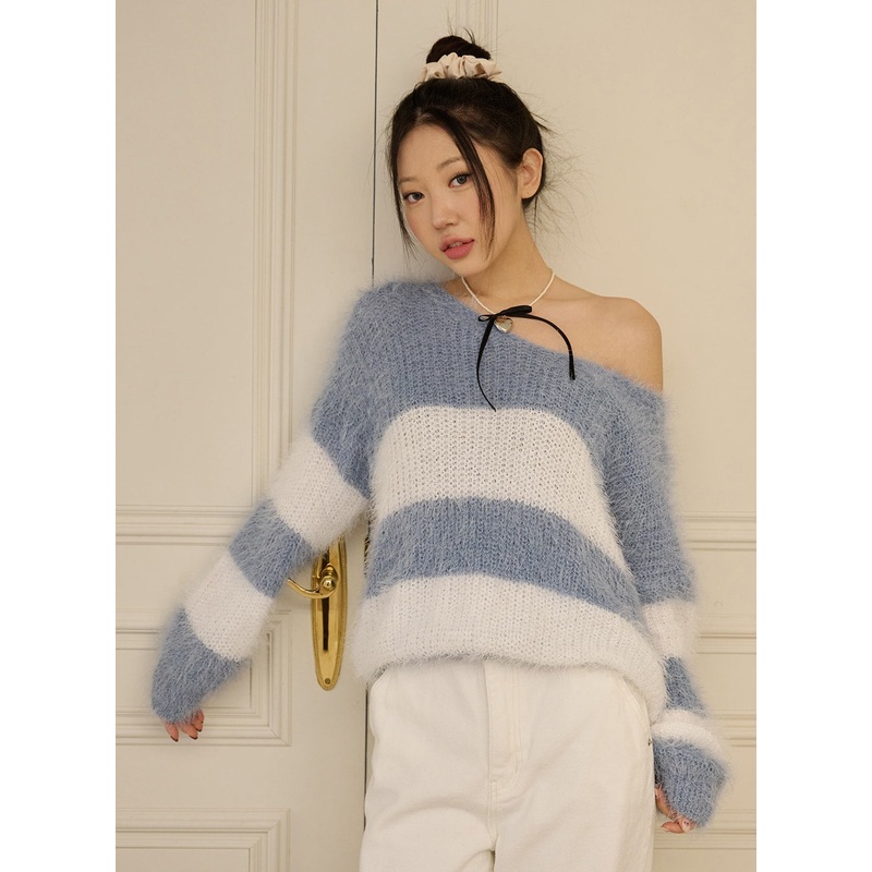 Wool-Blend Stripe Sweater OD326 Light blue S/M