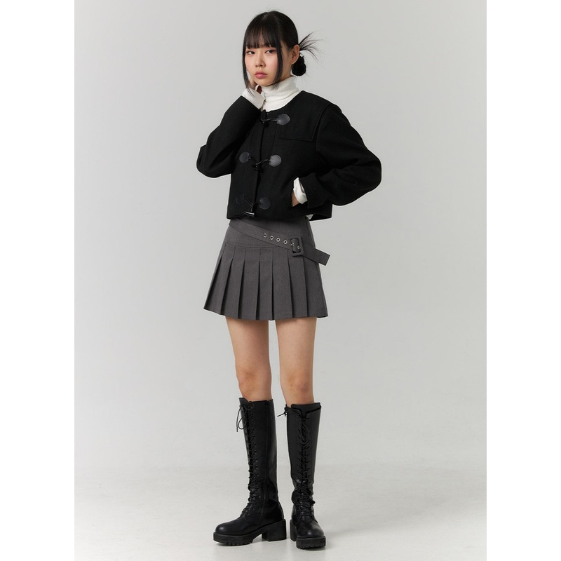 Asymmetrical Belt Pleated Mini Skirt CD308 Dark gray S