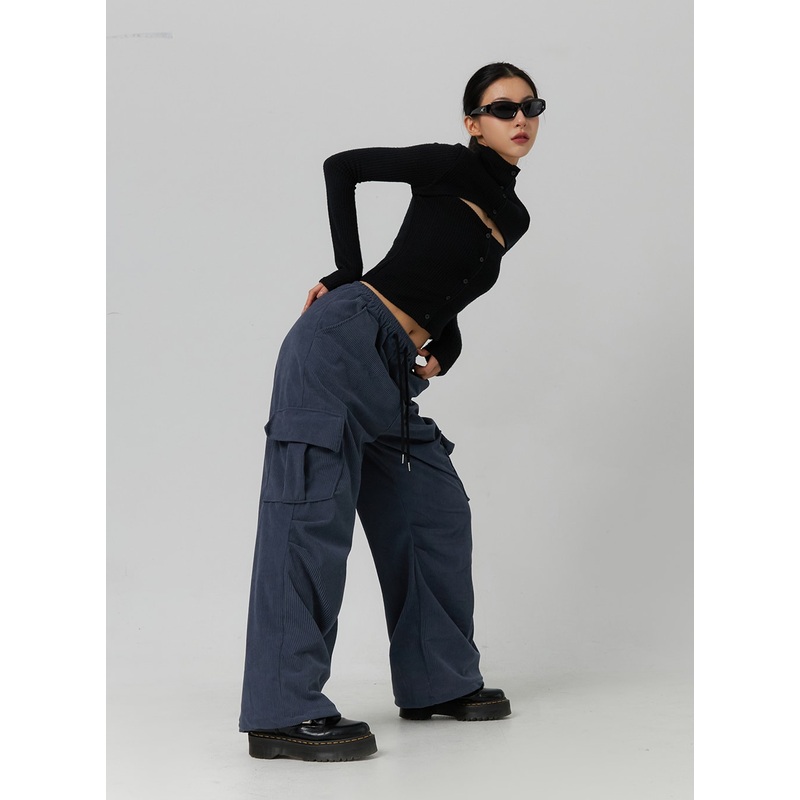 Corduroy Cargo Street Pants ID305 Dark blue M/L