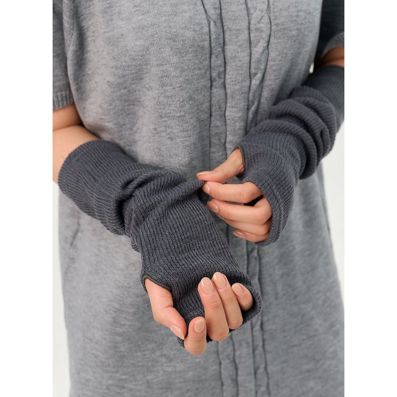 Knitted Arm Warmer OO331 Dark gray One Size
