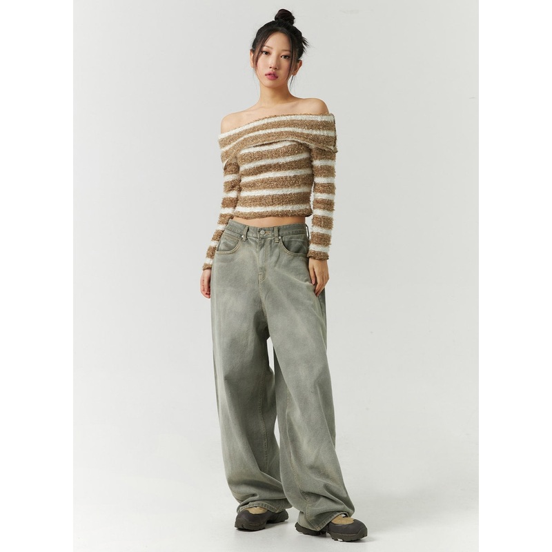 Mid-Rise Wide Leg Jeans CD301 Dark green S