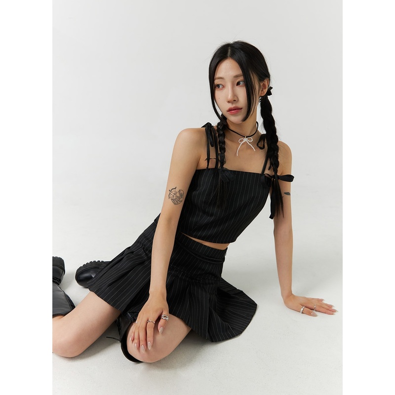 Stripe Strap Shoulder Crop Cami Top CD301 Black S/M