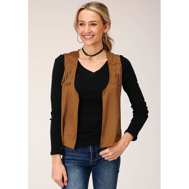 Womens Brown Poly Suede Vest XS