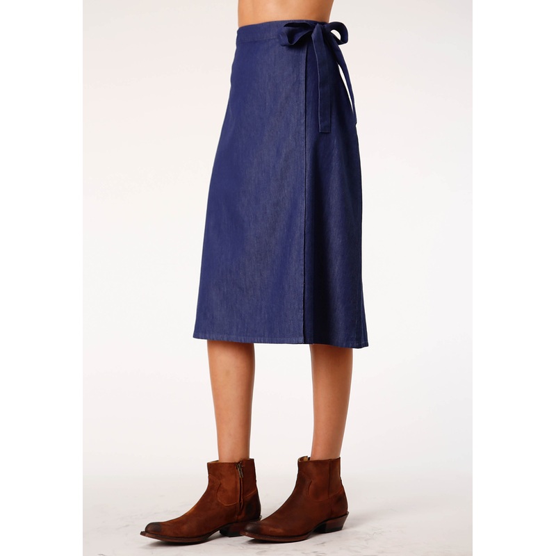 Womens Indigo Denim Wrap Skirt XS