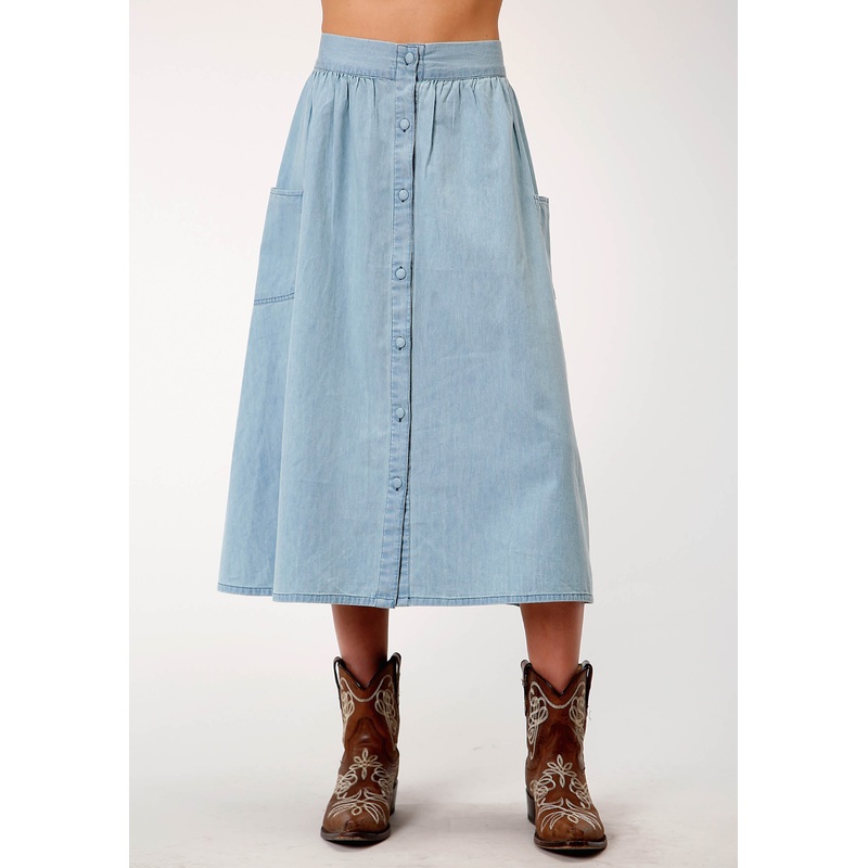 Womens Light Blue Denim Long Denim Skirt XS
