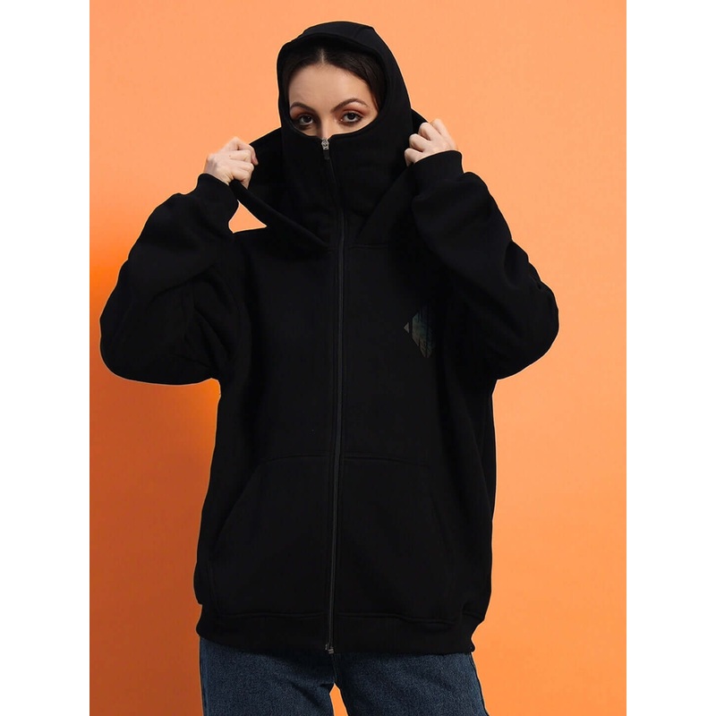 WOMENS MARKSMAN OVERSIZED FLEECE HOODIE BLACK XS
