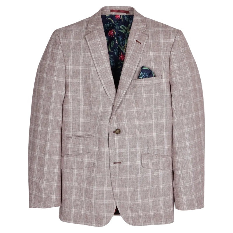 Coes Linen Blend Check Jacket Heather Pink 38 Regular