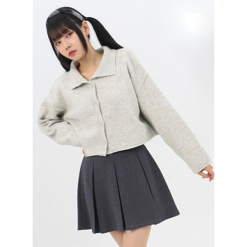 Collar Crop Cardigan IN314 Light gray S/M