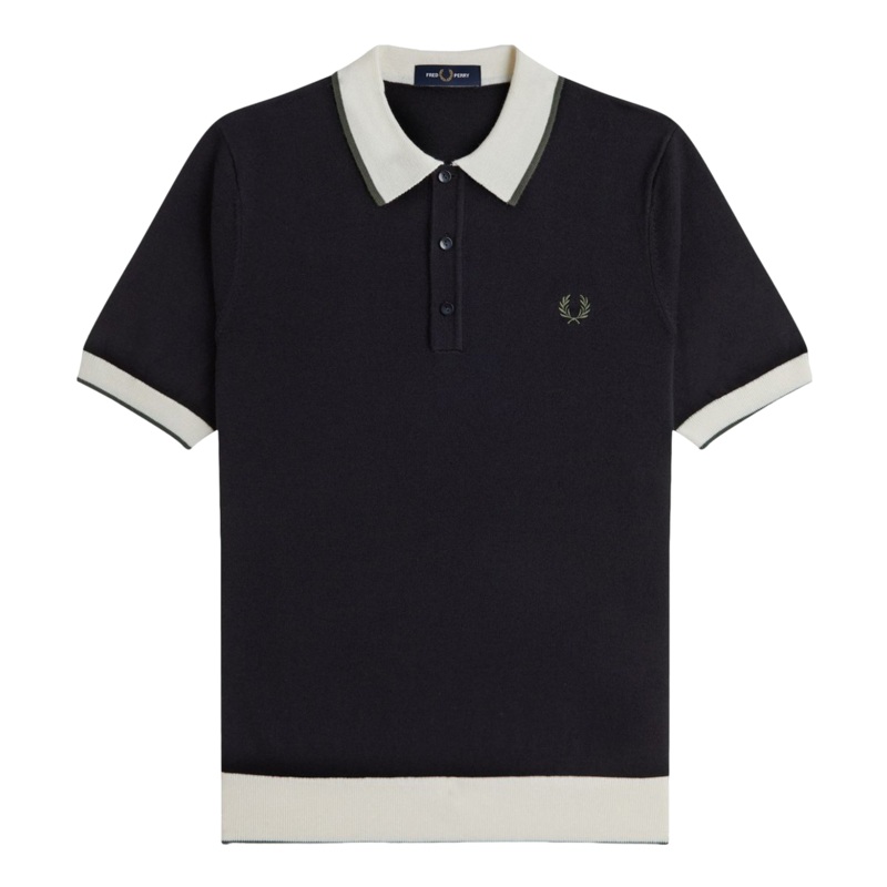 Fred Perry Contrast Tipped Knitted Shirt Black Medium