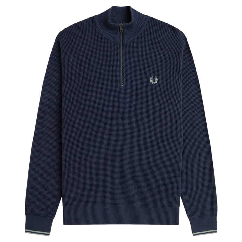 Fred Perry Waffle Stich Half Zip Jumper Dark Airforce Medium