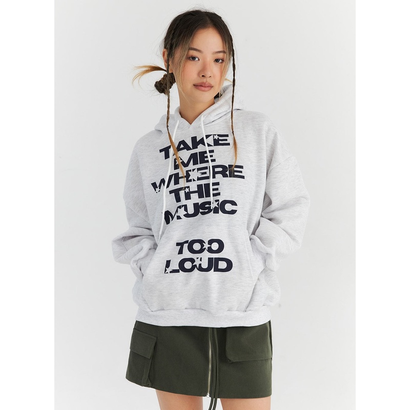 Graphic Oversized Hoodie Sweatshirt CN310 Light gray S/M