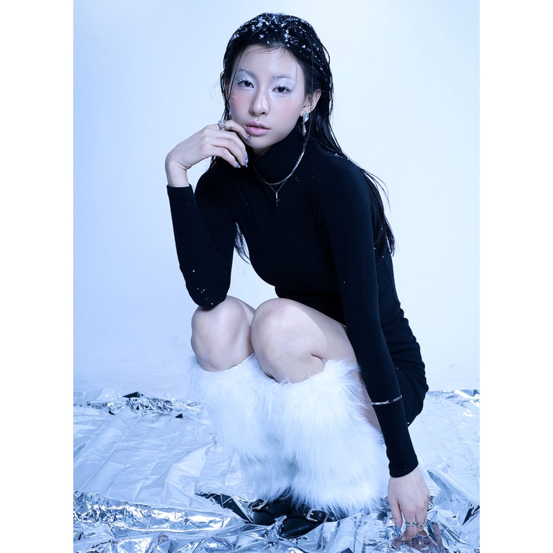 Half Turtle Neck Mini Dress CN321 Gray S/M