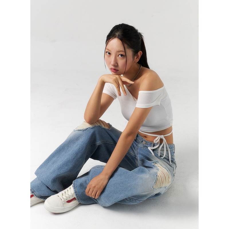 Waist Strap Cropped Tee CU326 White S/M