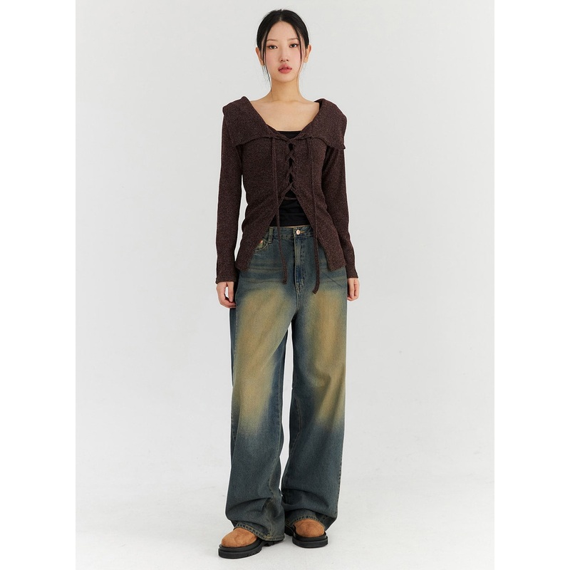 Washed Wide Leg Jeans CN315 Dark blue S