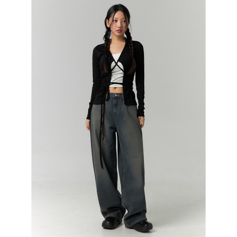 Wide Fit Washed Jeans CN324 Blue S