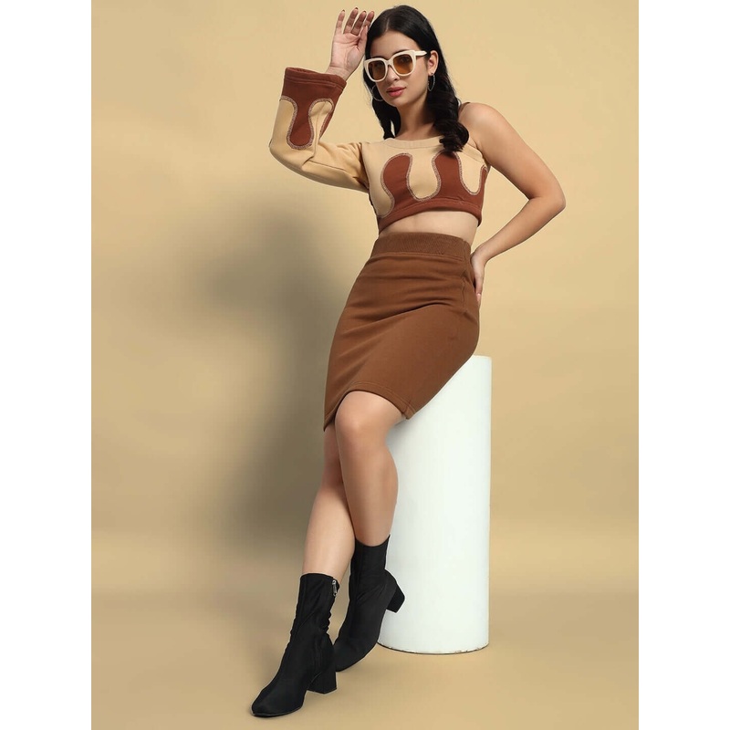 WOMEN’S RETRO CO-ORD SET BEIGE BROWN S