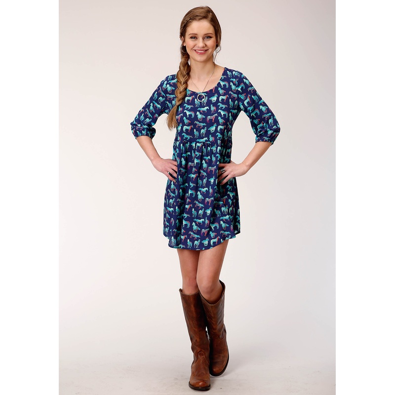 Womens Long Sleeve Print Rayon Loose Fit Flowy Dress XS
