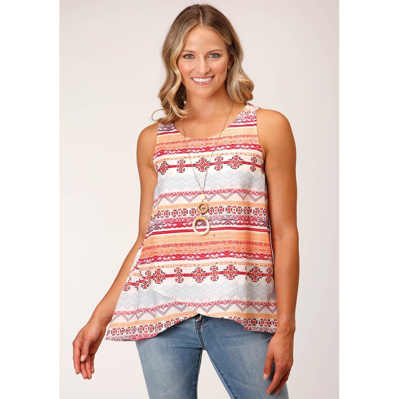 Womens Sleeveless  Aztec Print Rayon Tank Blouse XS