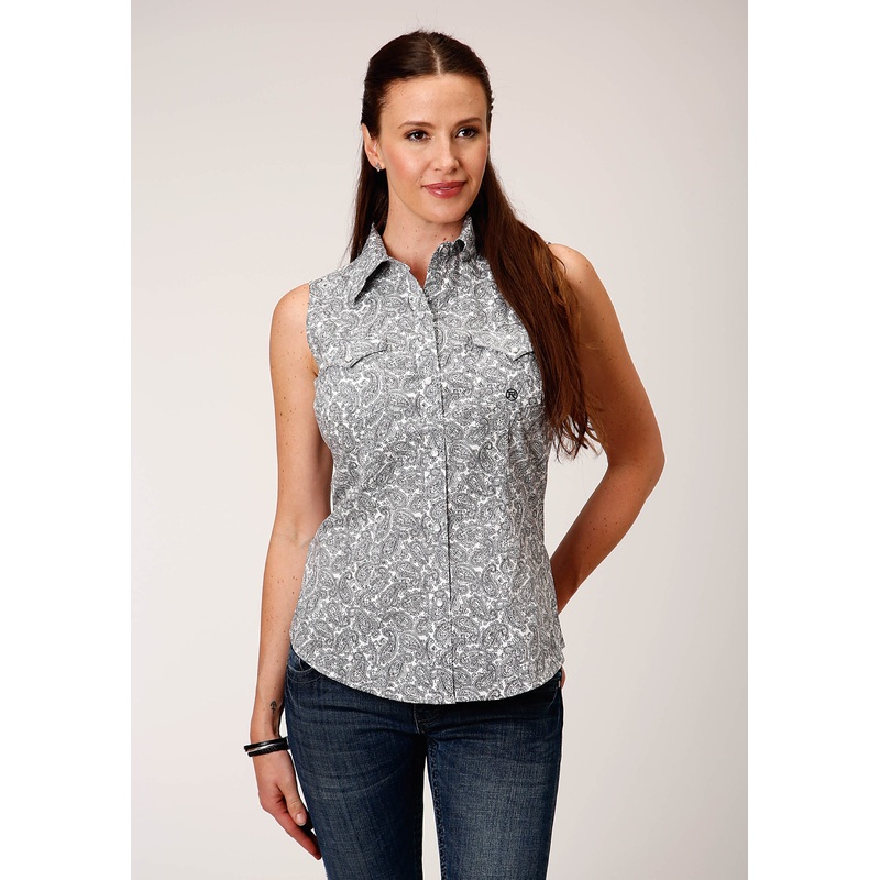 Womens Sleeveless Snap Line Paisley Western Shirt XS