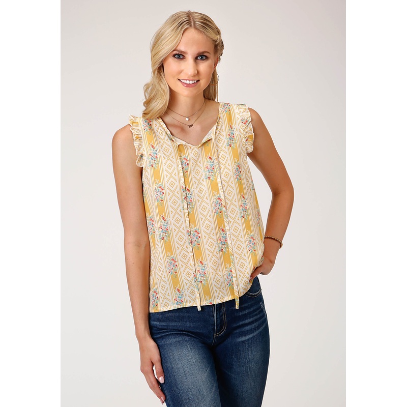 Womens Sleeveless  Southwest Wallpaper Print Blouse XS