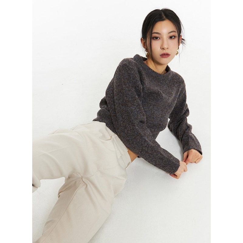 Crew Neck Knit Sweater IN308 Dark brown S/M