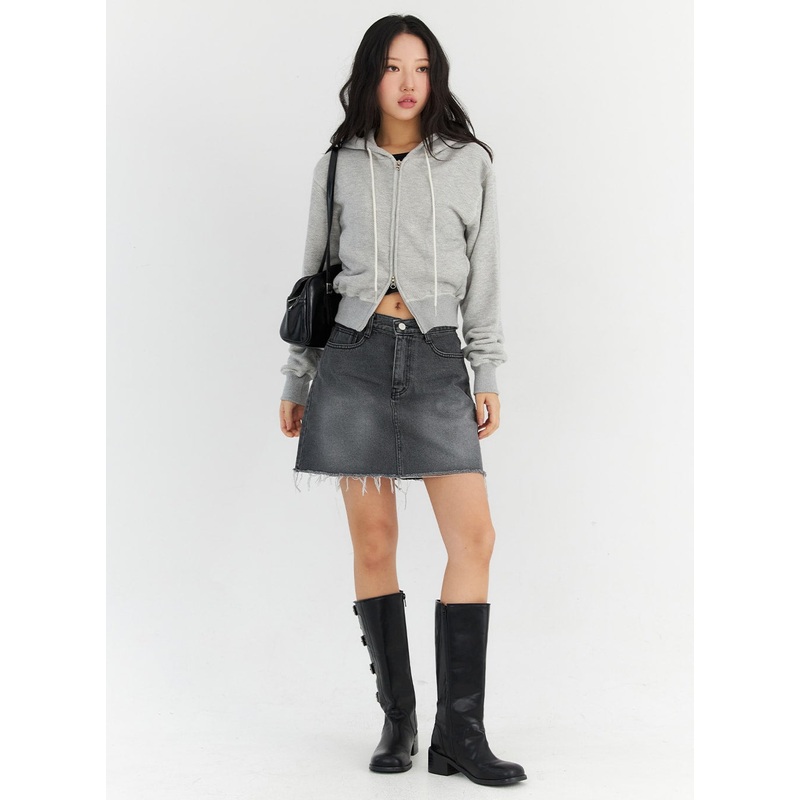 Distressed Washed Mini Skirt CN306 Black S