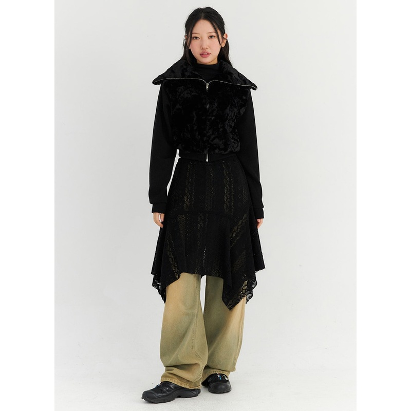 Fleece-Lined Lace Midi Skirt CN303 Black S/M