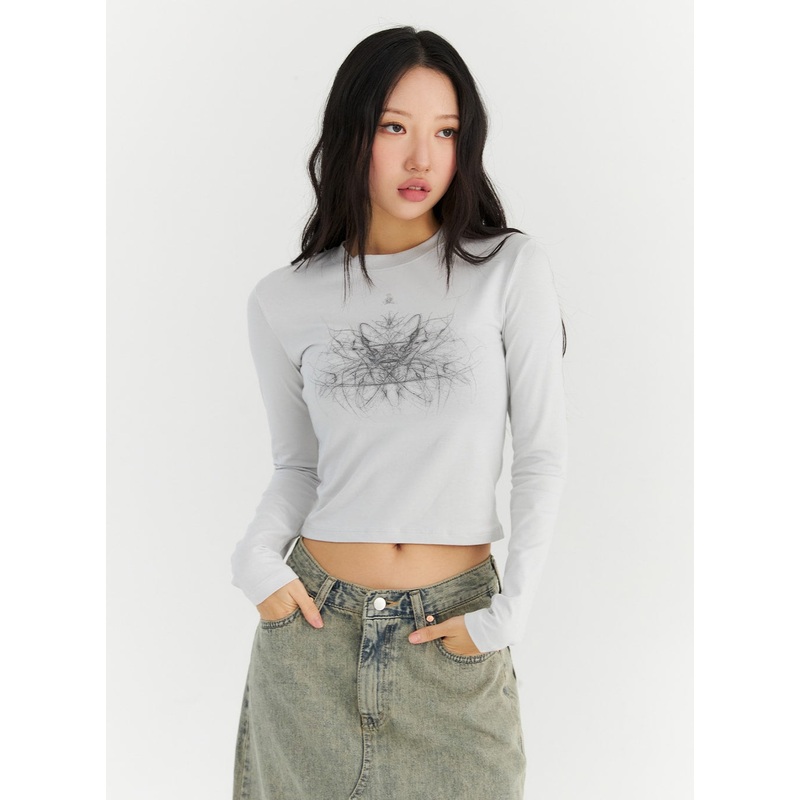Graphic Long Sleeve Top CN303 Light gray S/M