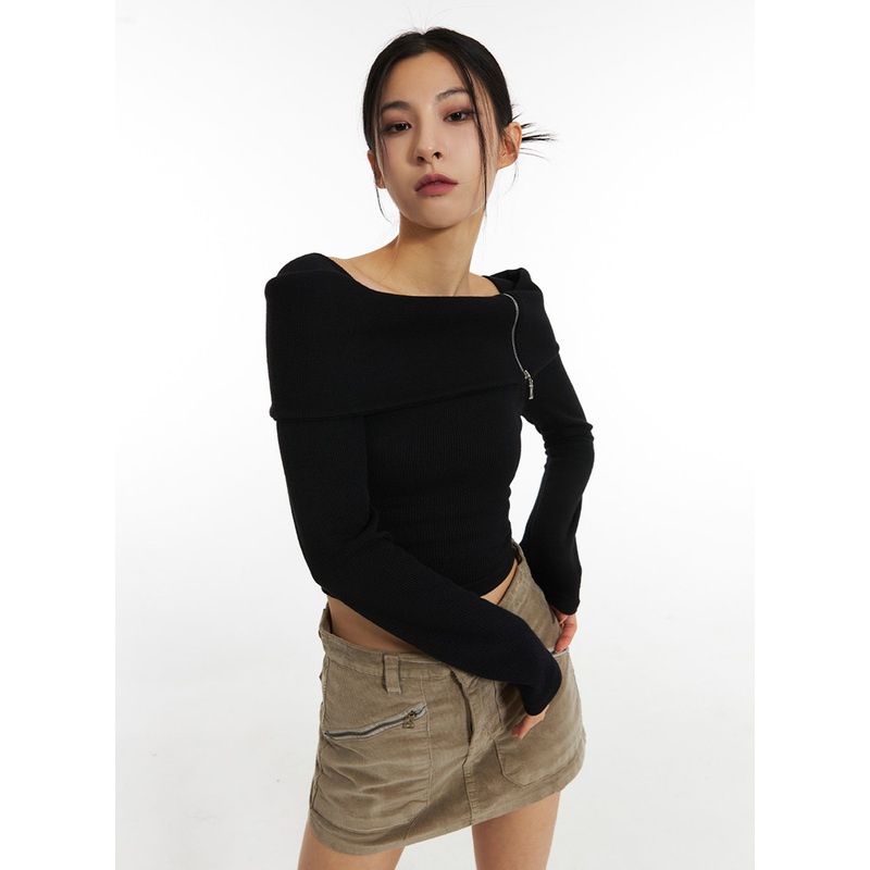 Off-Shoulder Crop Top IN308 Black S/M