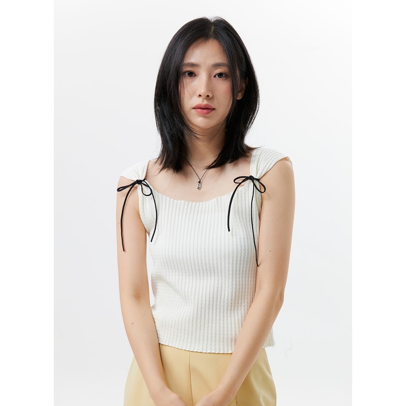 Ribbon Sleeveless Top OL325 Light beige S/M