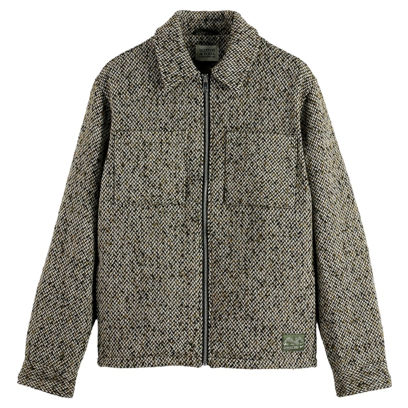 Scotch & Soda Tweed Wool Blend Overshirt Green/Beige Tweed Medium