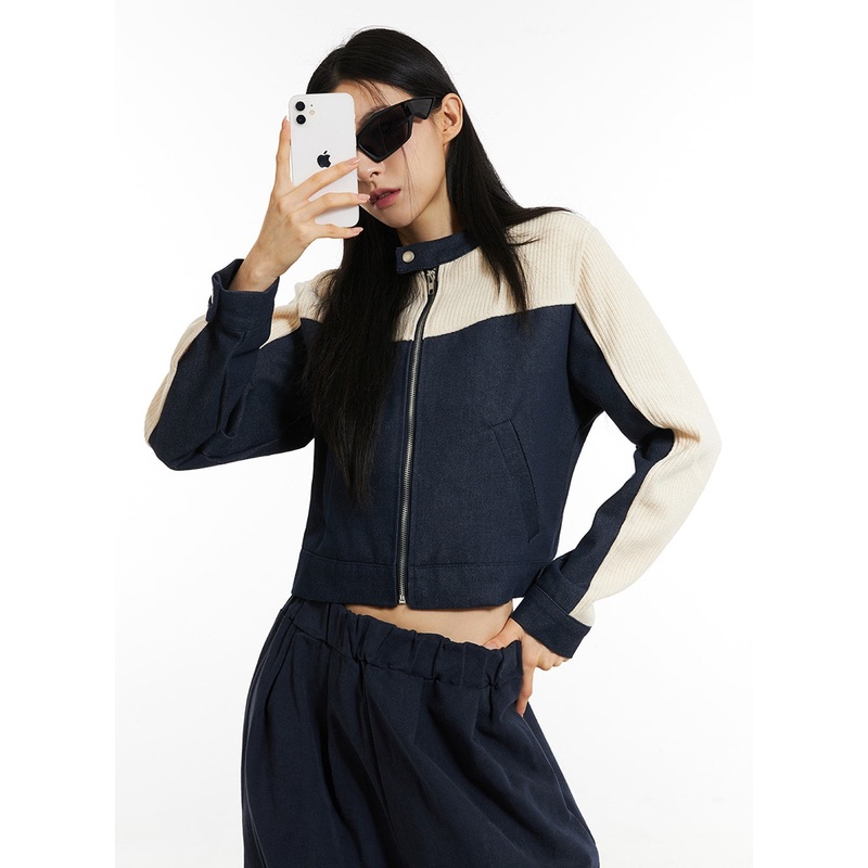 Slim Fit Color Block Jacket IN308 Dark blue S/M