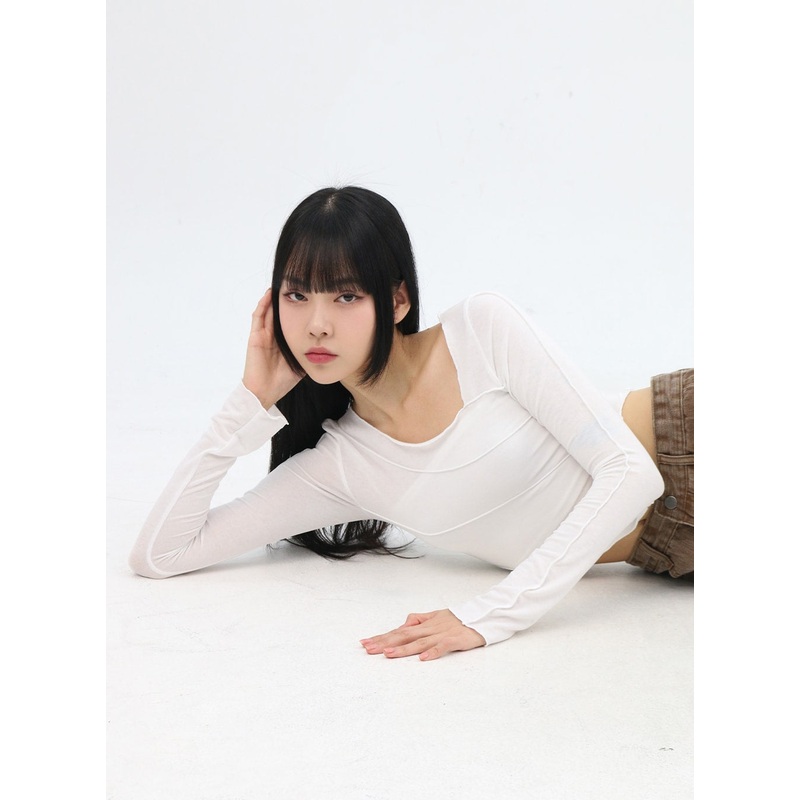 Slim Fit Long Sleeve Crop Tee IN310 White S/M