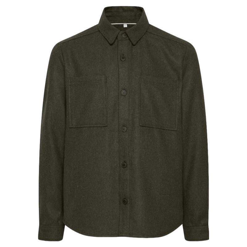 !SOLID Plain Overshirt Thyme Green Medium
