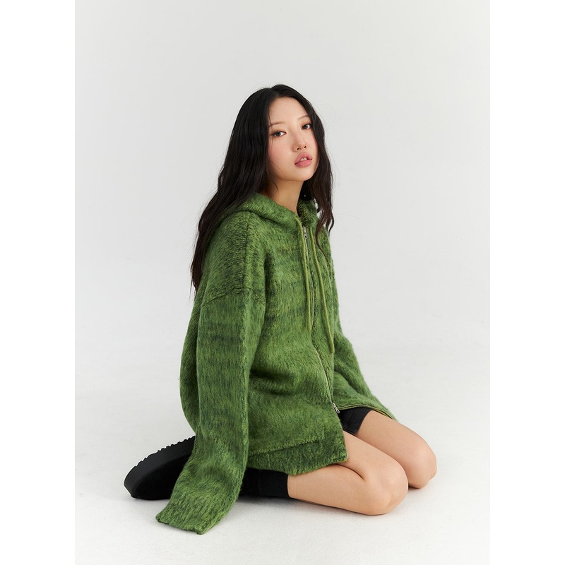 Two-Way Zip-Up Knit Hoodie Jacket CN303 Green M/L