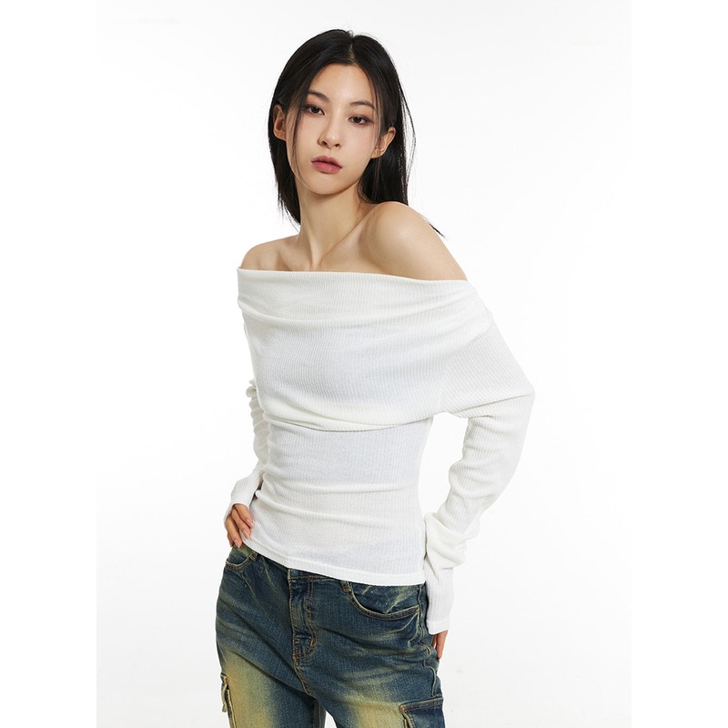 Wide Neck Off-Shoulder Tee IN308 White S/M