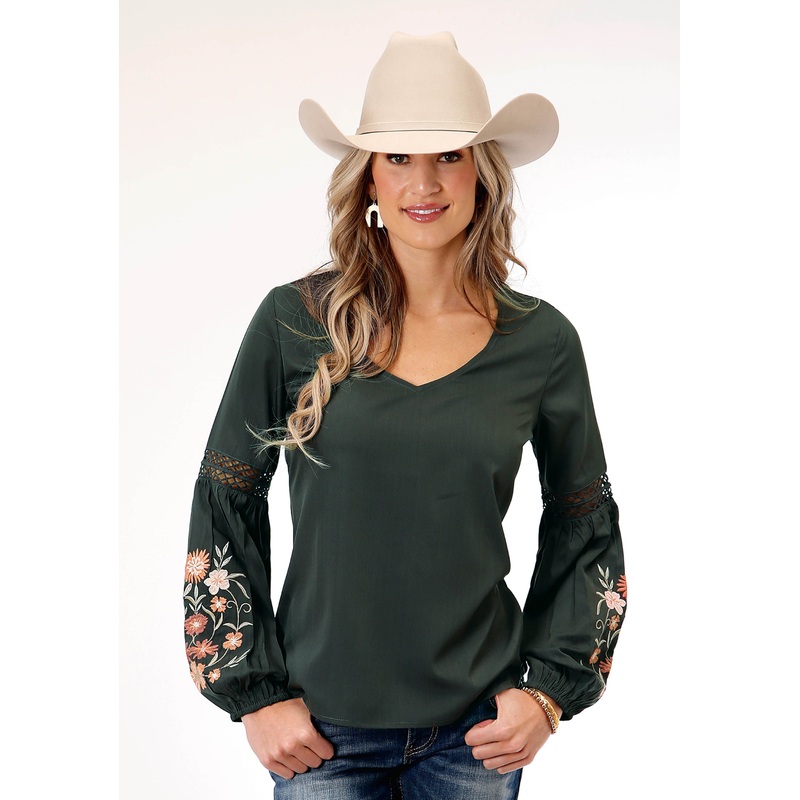 Womens Long Sleeve Charcoal Grey Poly Crepe  Blouse XS