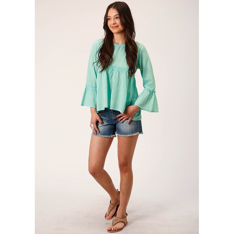 Womens Long Sleeve Cotton Dip Dye Turquoise  Blouse XS