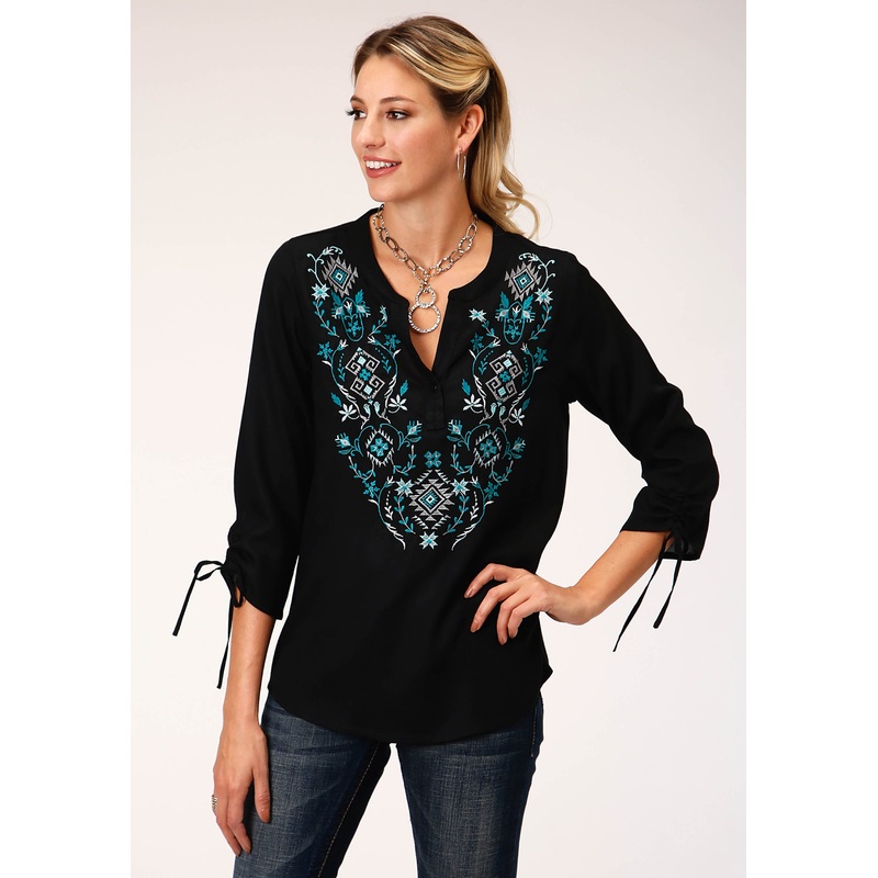 Womens Long Sleeve Rayon Challis Peasant  Blouse XS