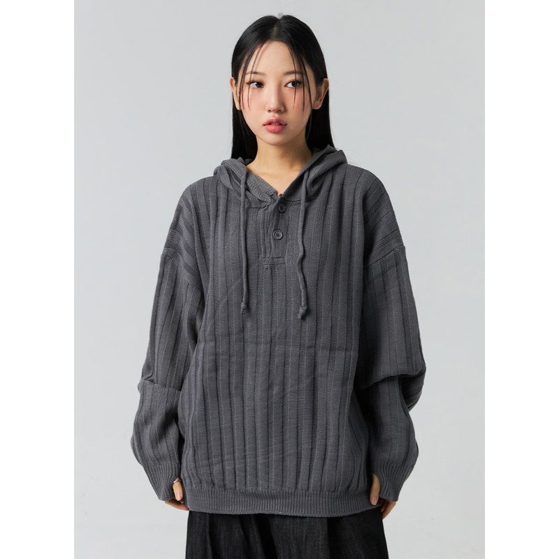 Buttoned Hooded Sweater CO323 Dark gray M/L