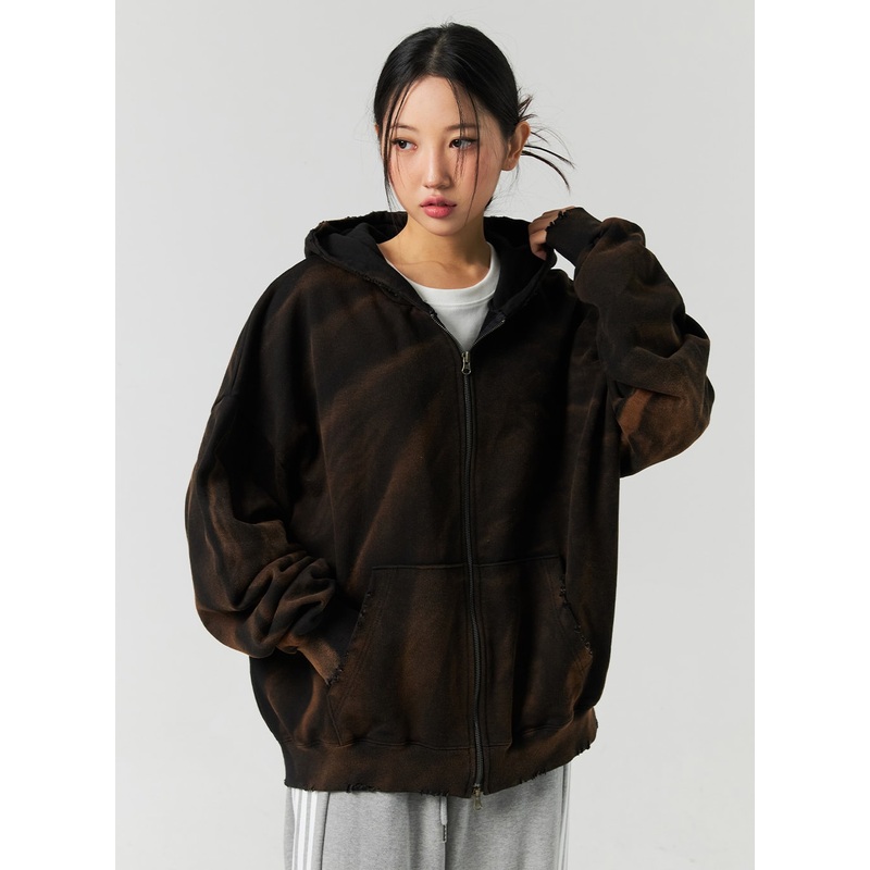 Oversized Zip-Up Hoodie CO323 Black M/L