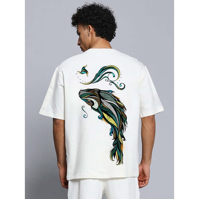 PREMIUM FISH PRINT OVER-SIZED T-SHIRT OFF WHITE XS