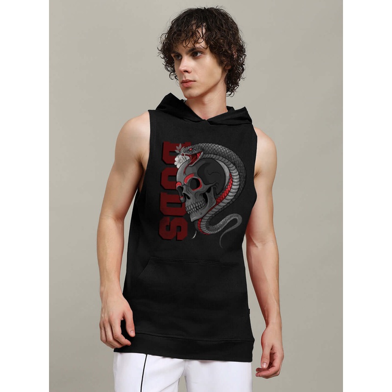 SNAKE SKULL GYM HOODED T-SHIRT BLACK XS