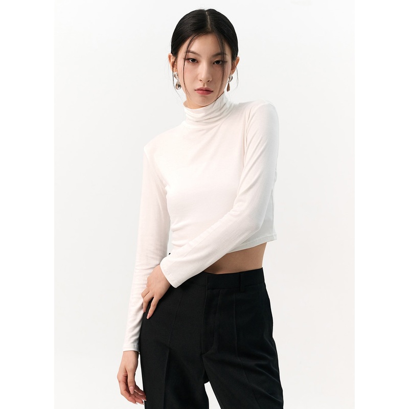 Solid Long Sleeve Turtleneck Crop IO320 White S/M
