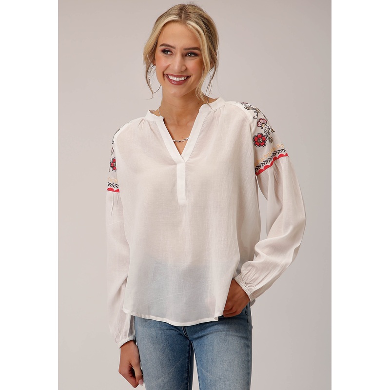 Womens Long Sleeve Cotton Viscose Peasant Blouse XS