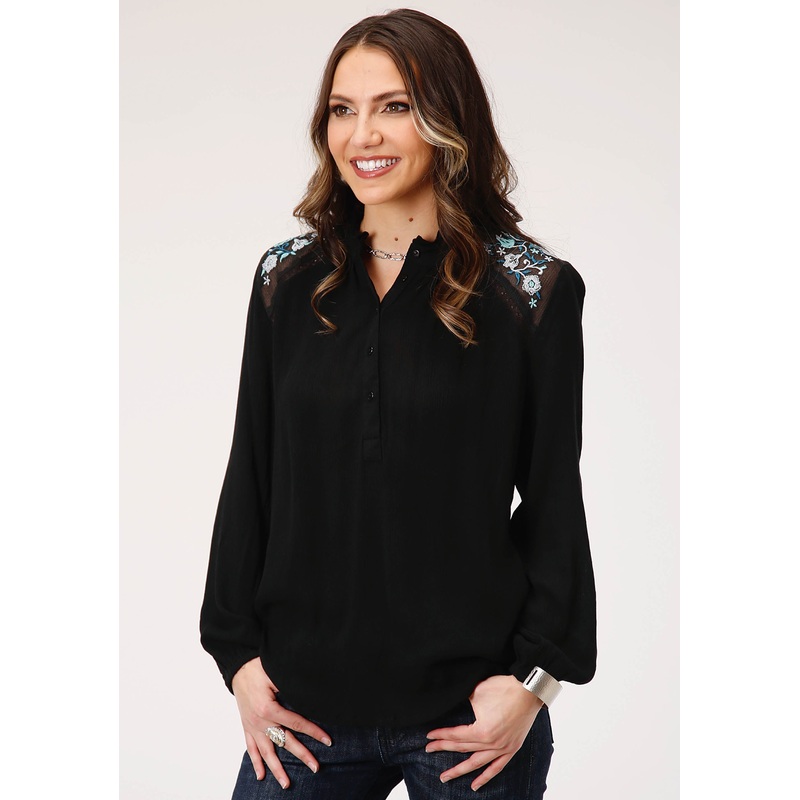 Womens Long Sleeve Crinkle Rayon  Blouse XS