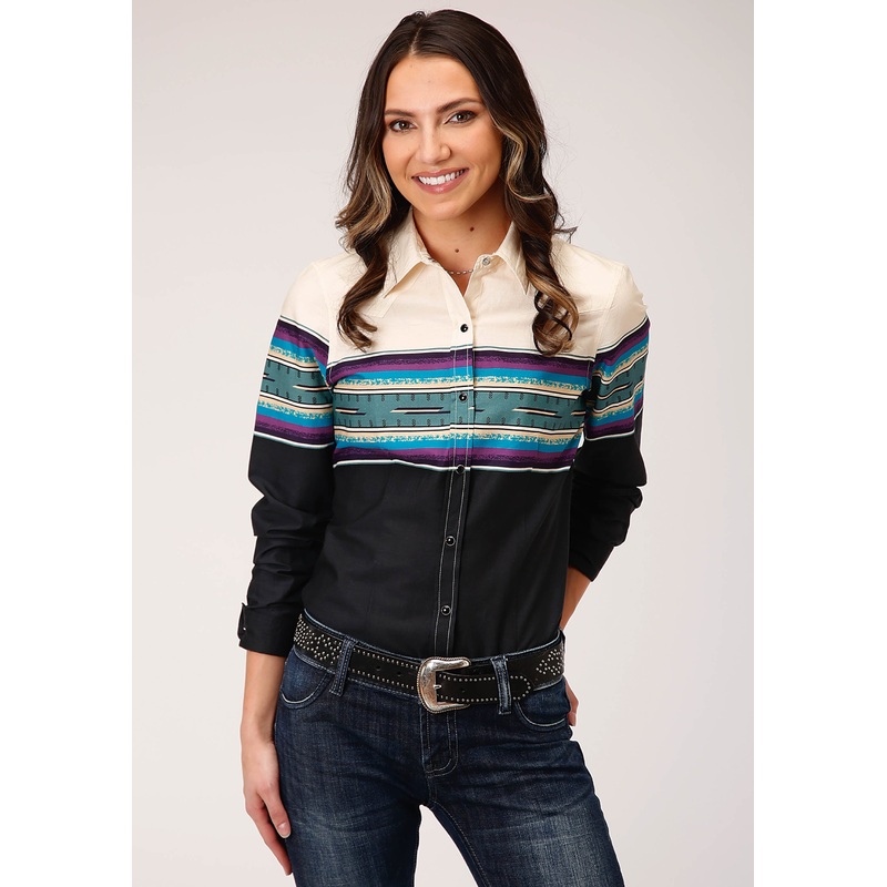 Womens Long Sleeve Snap Greenline Serape Border Western Shirt XS