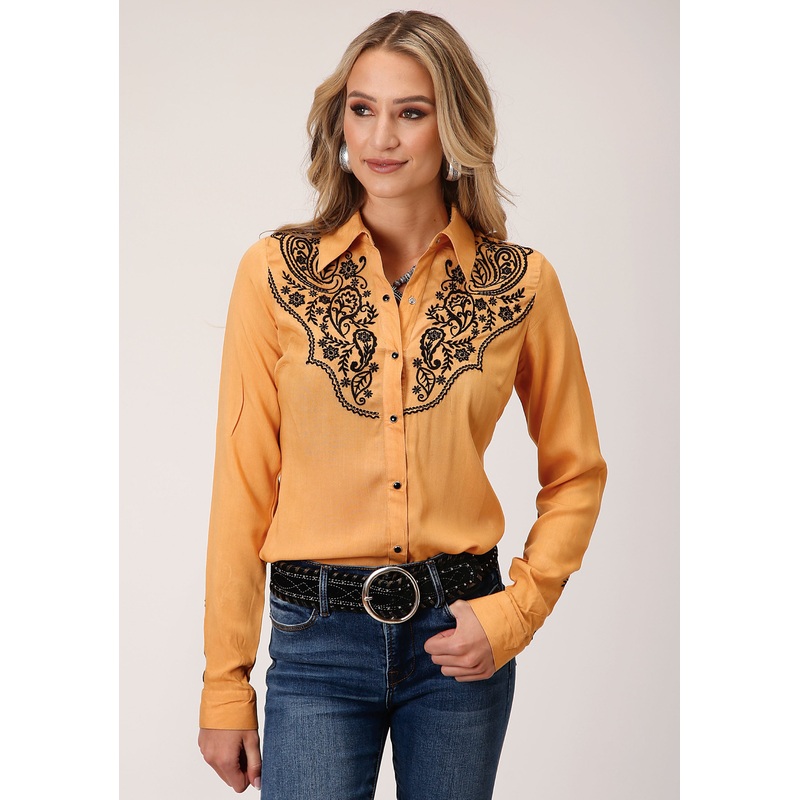 WOMENS LONG SLEEVE SNAP  RAYON CHALLIS BUTTON DOWN WESTERN SHIRT XS