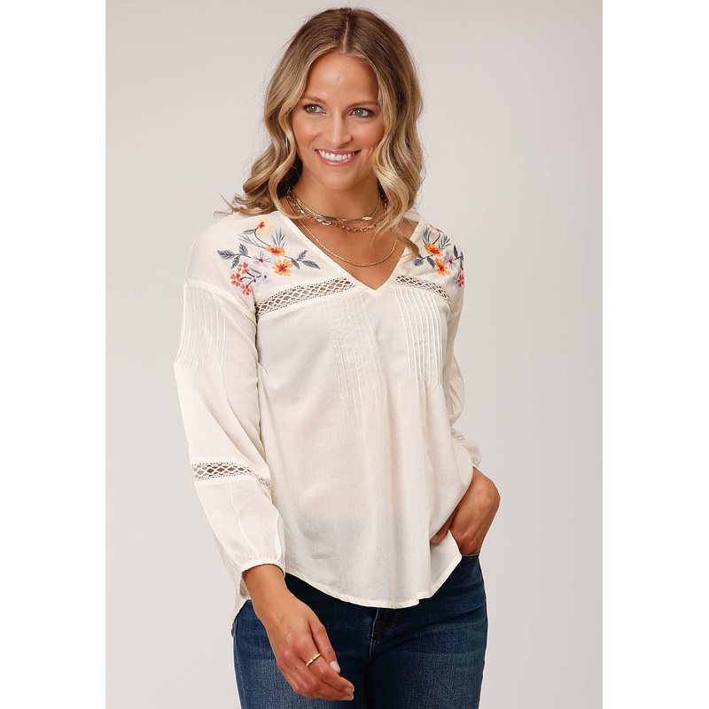 Womens Long Sleeve Voile L S Peasant  Blouse XS