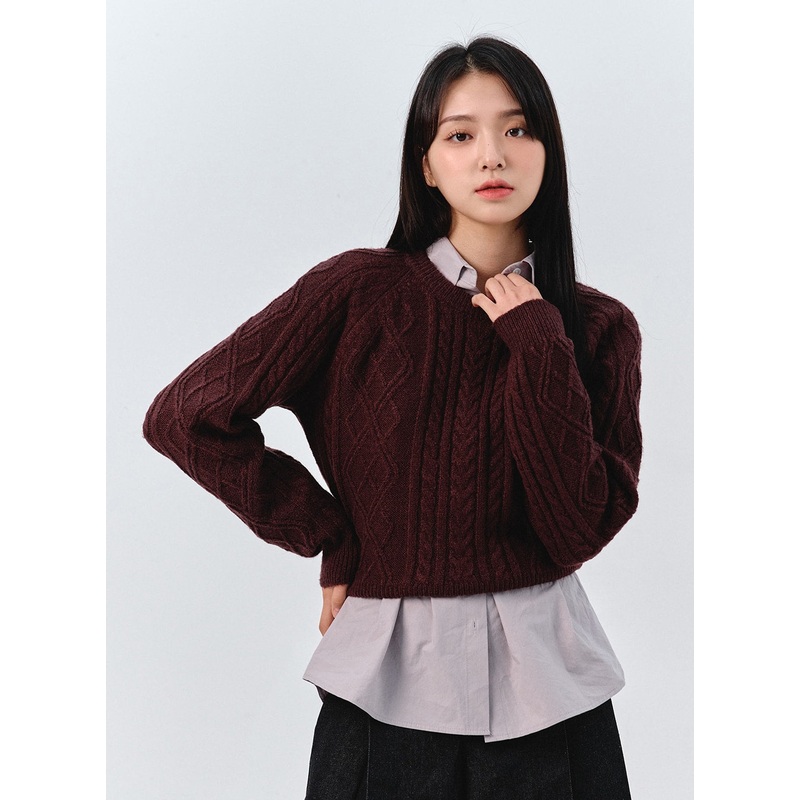 Classic Cable Knit Sweater OO319 Dark red S/M